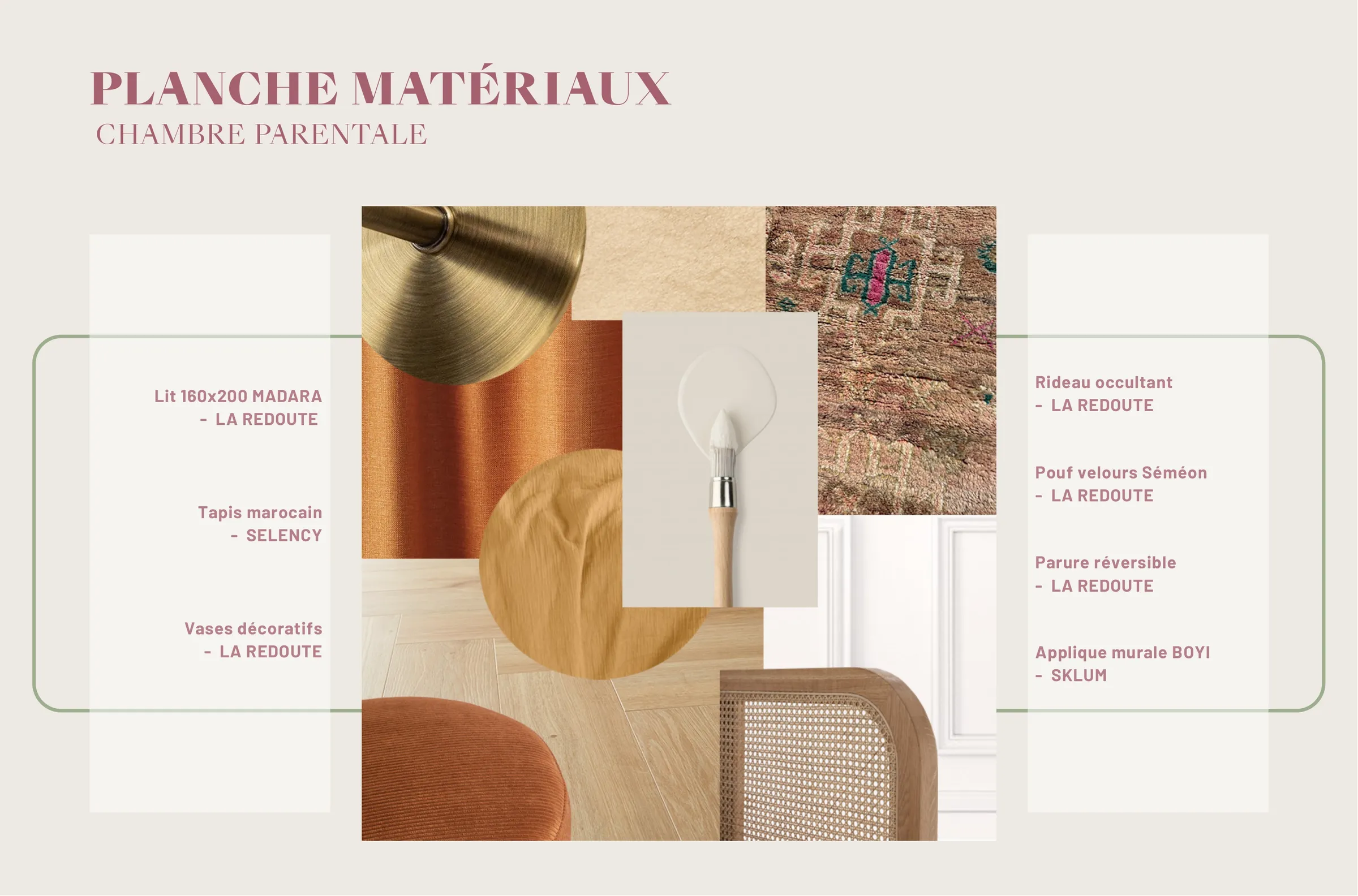 Planche matériaux — chambre parentale